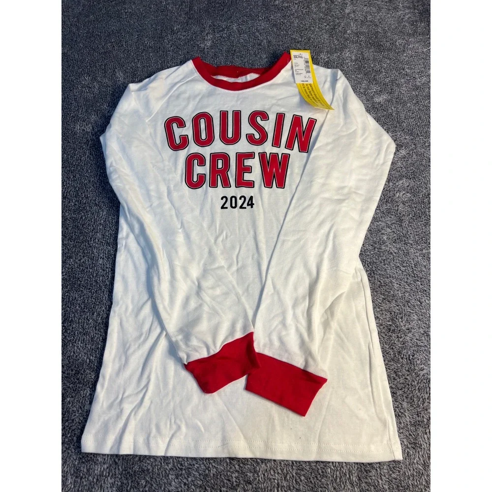 PJ Place Kids White Red Cousin Crew 2024 Long Sleeve Pajama Top XXL 16 NWT